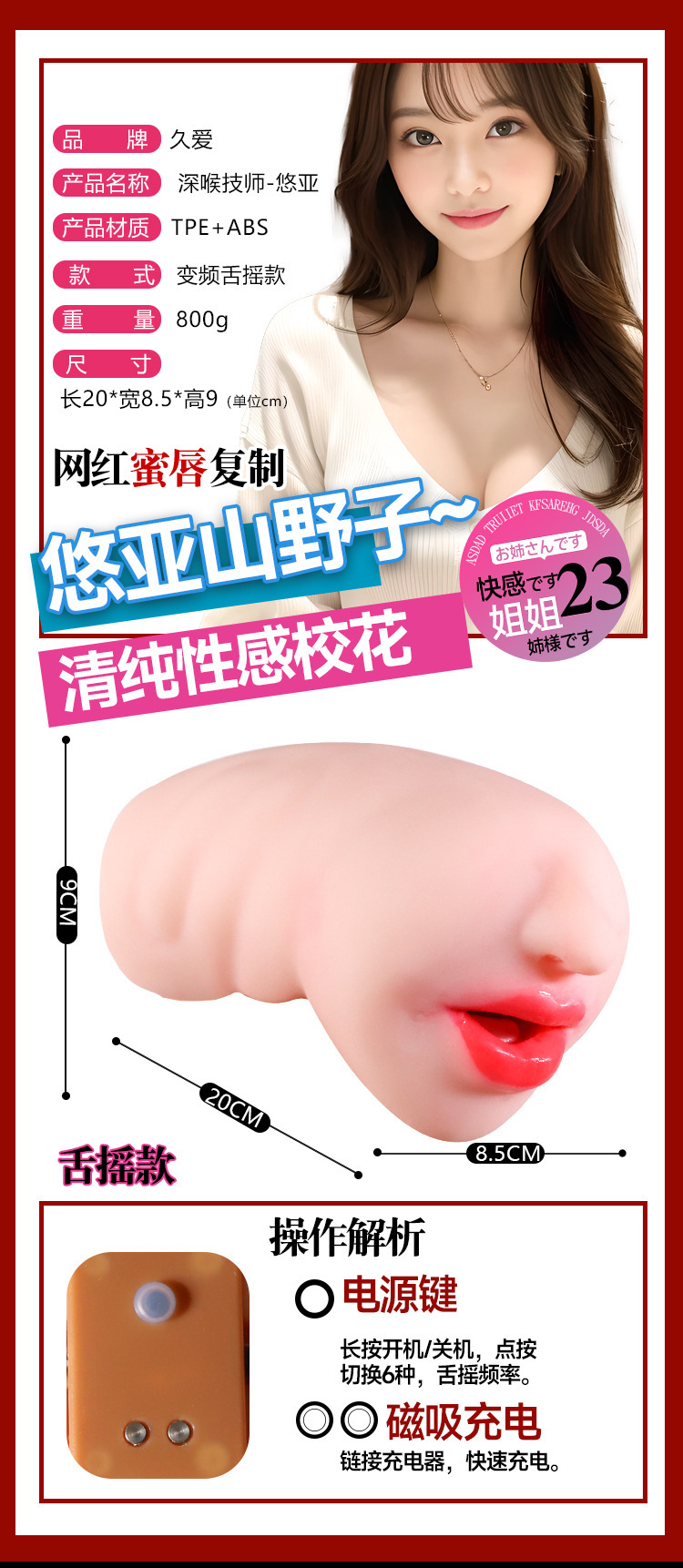 Jiuai Deep Throat Technician Half-Body Male Masturbator, TPE Oral Inverted Mold, Manual — detail image 6