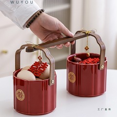 子孙桶结婚女方陪嫁红色喜桶一对新婚婚房陶瓷装饰摆件喜庆用品