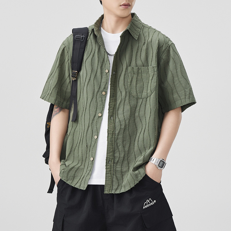 Dan Baoni | Spring and Summer Pure Cotton T Tide Brand Loose Short-sleeved Shirt Men's American Tide Retro Simple Japanese Middle-sleeved Shirt Dan Baoni | Spring and Summer Pure Cotton T Tide Brand Loose Short-sleeved Shirt Men's American Tide Retro Simple Japanese Middle-sleeved Shirt