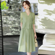 妈妈装连衣裙假两件女装中长款雪纺长裙中老年女装夏季女款衣服薄