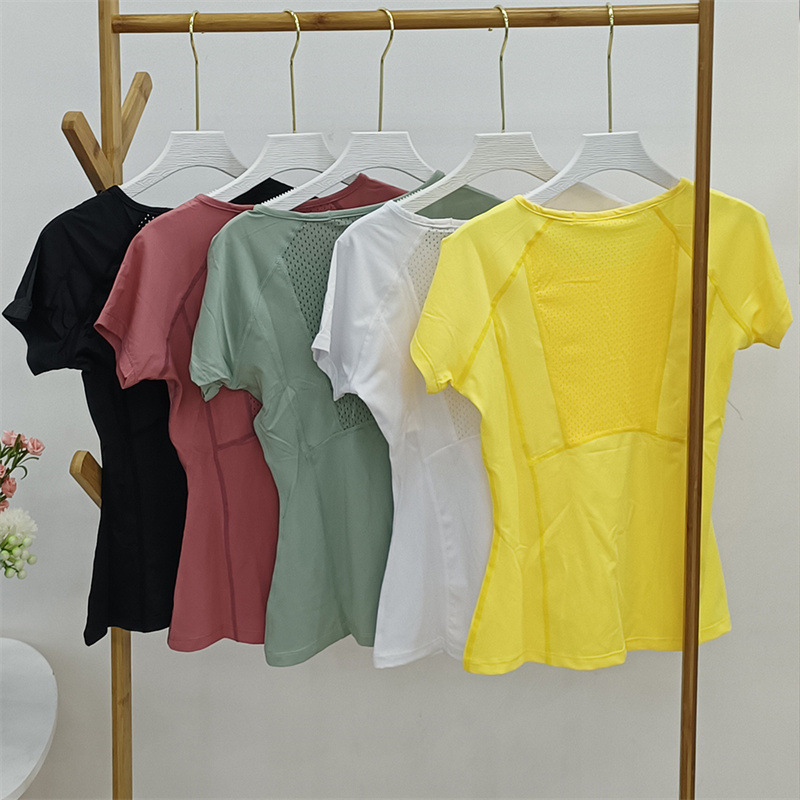 Amazon cross-border Sports Training quick-drying T-shirt fitness clothes running yoga nude stretch short-sleeved shirt tight