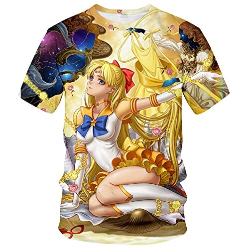 Amazon European and American Summer Trendy Anime 3D Digital Print Round Neck Casual Loose Short-Sleeved T-Shirt for Women