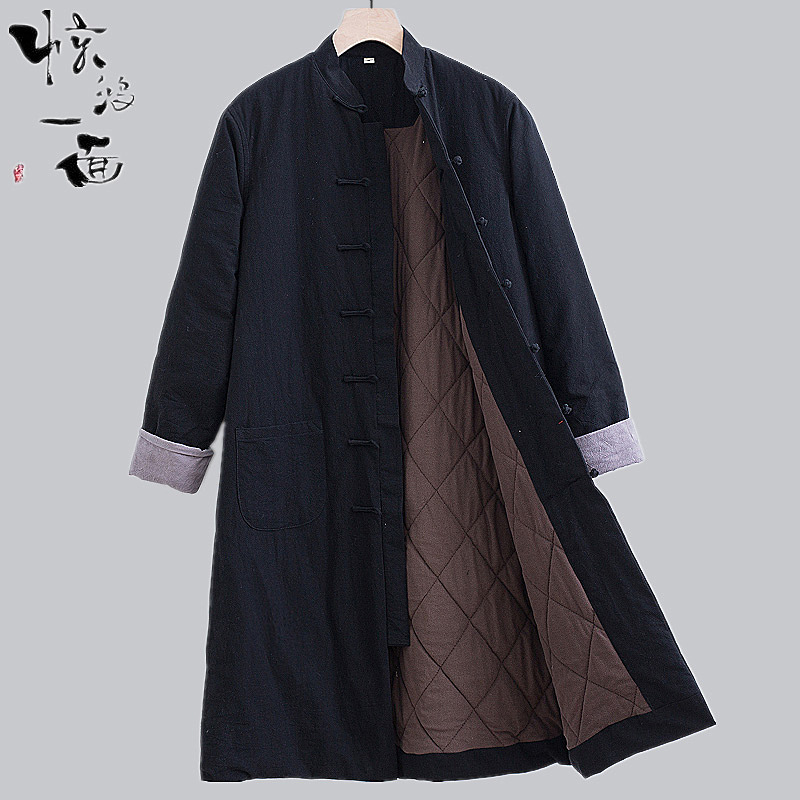 长款棉袄冬季男士长款棉袄风衣棉服中式复古棉袍外套宽松加厚道服