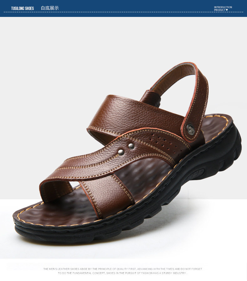 Dép sandal nam da bò lớp đầu hở ngón đế dày thoáng khí size lớn — 10135 màu đen, 10888 Màu nâu, 10888 màu đen, 12129 Màu nâu chi tiết 22