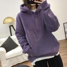 2020加绒加厚毛呢连帽套头卫衣女秋冬韩版休闲宽松仿呢料学生外套