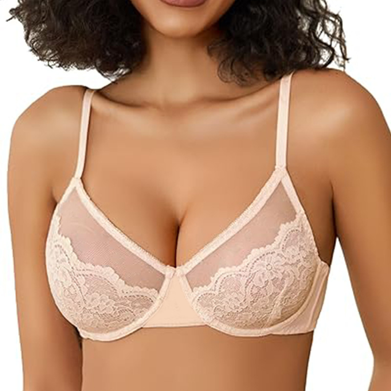 Cross-Border Amazon Independent Site Plus-Size Thin Lace Bra with Underwire for Large Busts, Push-Up, and Extra-Large Sizes