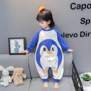 Autumn and Winter Warm Home Clothes Children's Suit One-piece Pajamas Air-conditioning Suit New Long-sleeved Velvet Cartoon Climbing Suit