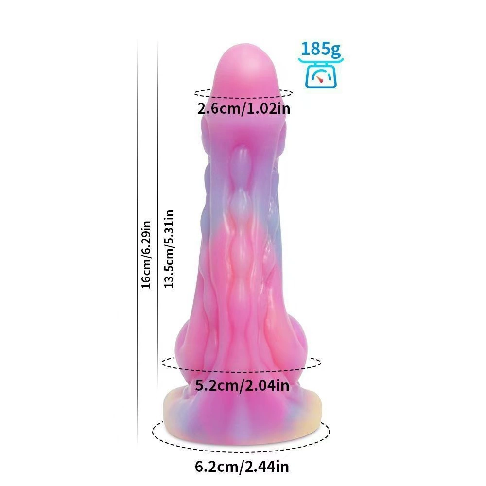 Силиконовый вагинальный dildo, светящийся платиновый силикон, фактурный фантазийный дизайн, 18,6 × 5,6 см