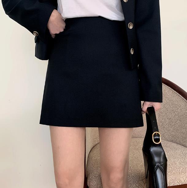 韩版简约百搭纯色长袖西装+高腰半身裙套装女2025新款秋冬季 批发|undefined