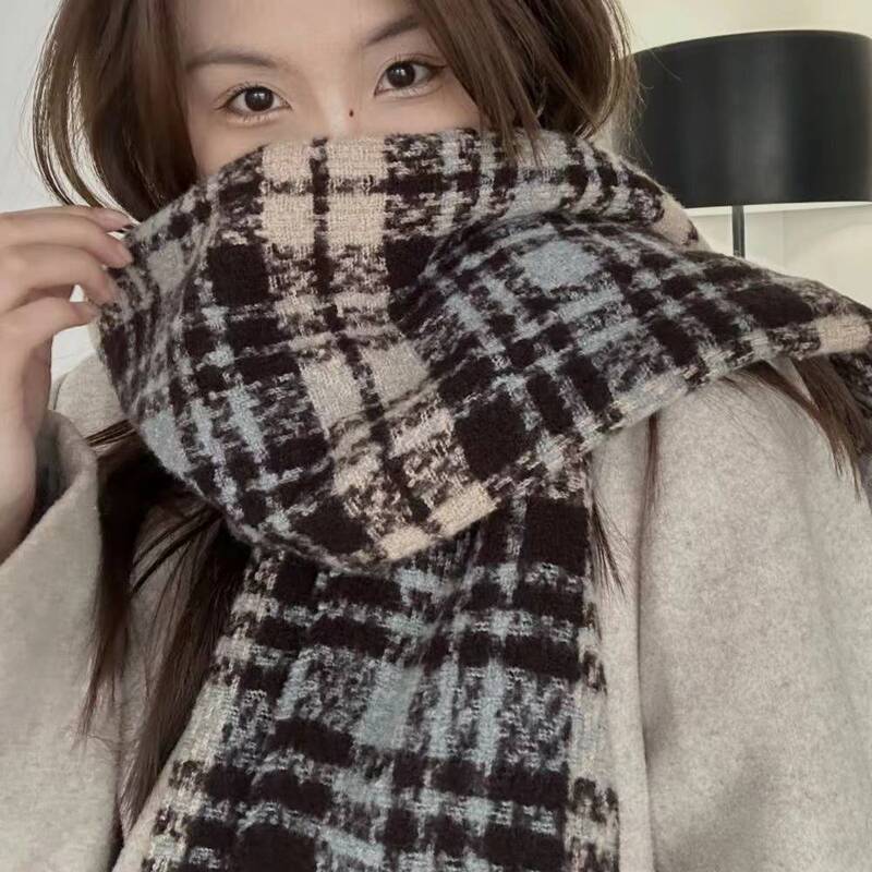 马海毛加厚条纹围巾女冬季韩系ins风美拉德流苏披肩时尚情侣围脖|undefined