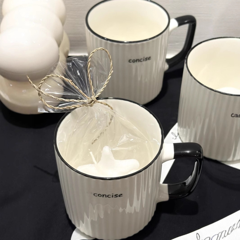 Casual Vertical Pattern Mug, Ceramic Cup, Water Cup, Customized Logo, Birthday Gift, Liling Porcelain Ceramic Coffee Cup