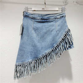 不规则流苏设计感牛仔短裤高腰女2024新款显瘦a字包臀半身裙裤裙