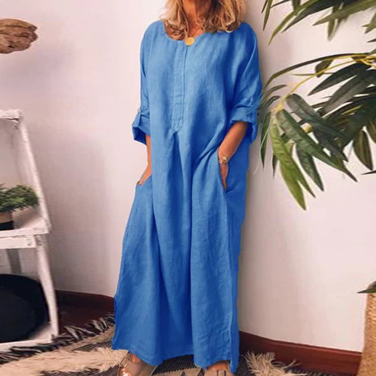 Women's A-line Skirt Simple Style Round Neck Patchwork Long Sleeve Solid Color Maxi Long Dress Daily display picture 2