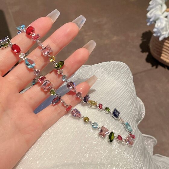 Sweetheart Candy Micro-set Colored Zircon Necklace Summer Dopamine Light Luxury Exquisite Easiest for Match Clavicle Chain Hand Jewelry