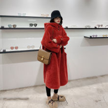 2025100%羊羔毛带帽过膝长款海宁皮草外套颗粒绒皮毛一体加厚保暖