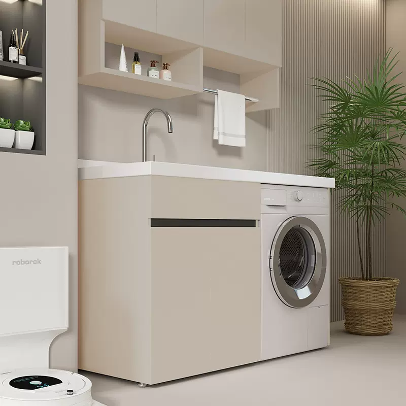 蜂窝铝阳台洗衣机柜洗衣池台盆带搓板一体洗衣柜伴侣组合切角