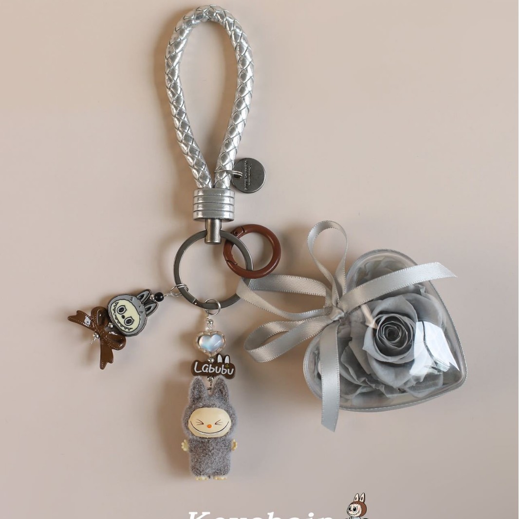 실버 스마일 천 열쇠고리