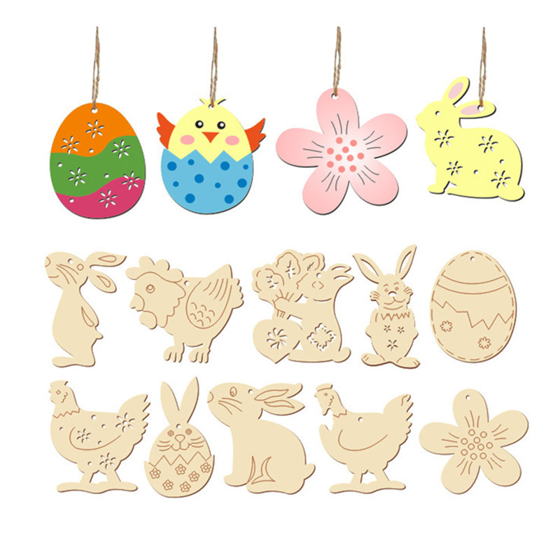 Easter creative wood chip ornaments children's DIY painting color filling window home decoration wooden pendant pendant Easter creative wood chip ornaments children's DIY painting color filling window home decoration wooden pendant pendant