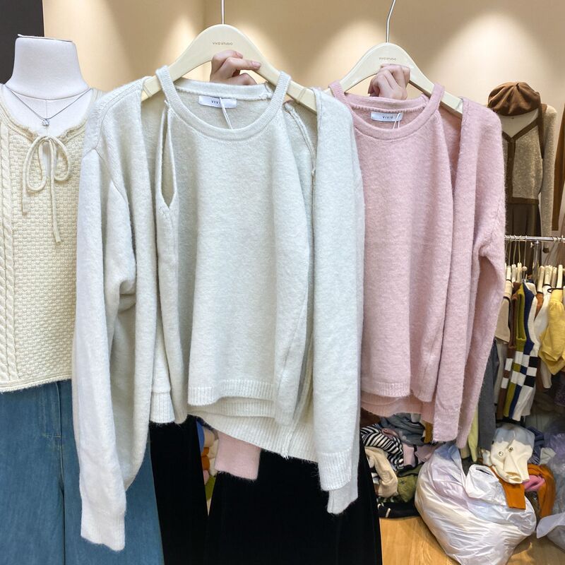 Early Autumn 2024 New Korean Style Gentle Style Knitted Cardigan Jacket + Sleeveless Inner Vest Two-Piece Suit