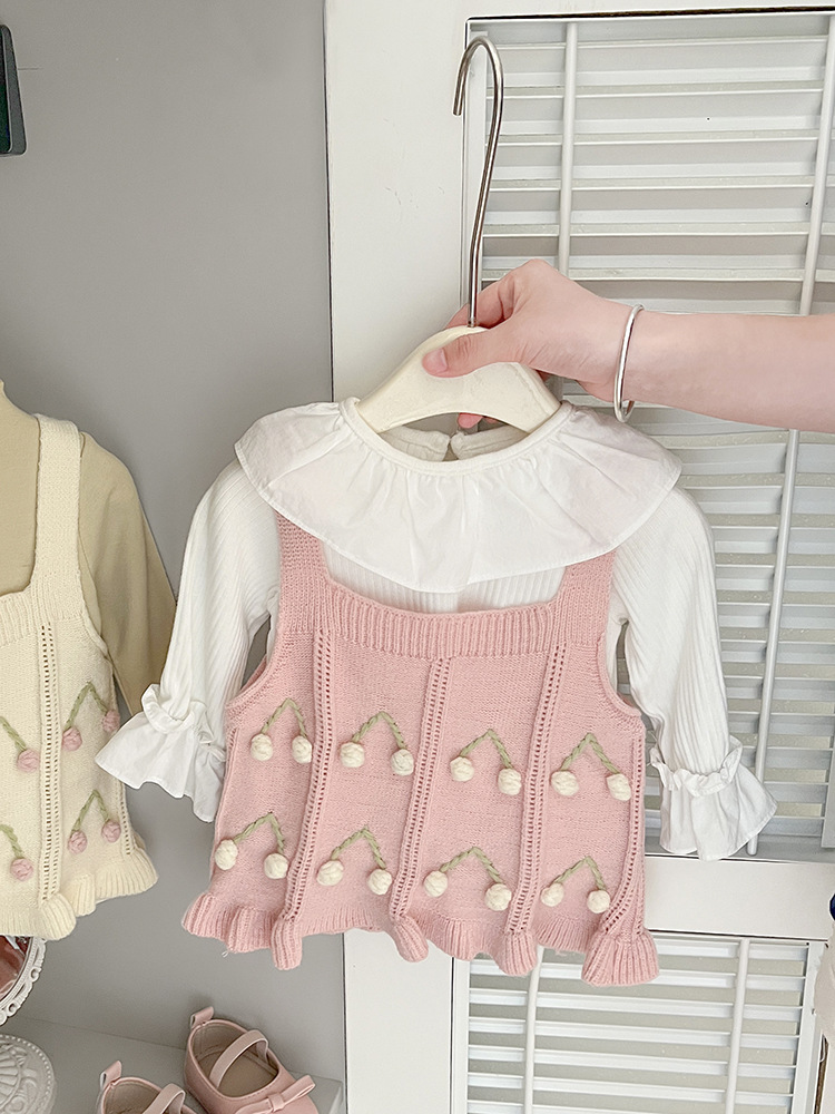 2025 otoño nuevo chaleco de lana dulce para niñas camisa de punto para bebés camisa de hombro suéter para bebés chaleco