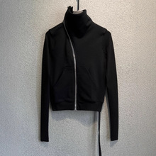 JCSTONE 暗黑RO风格斜拉链高领纯棉抓绒卫衣修身罗纹袖子外套女士