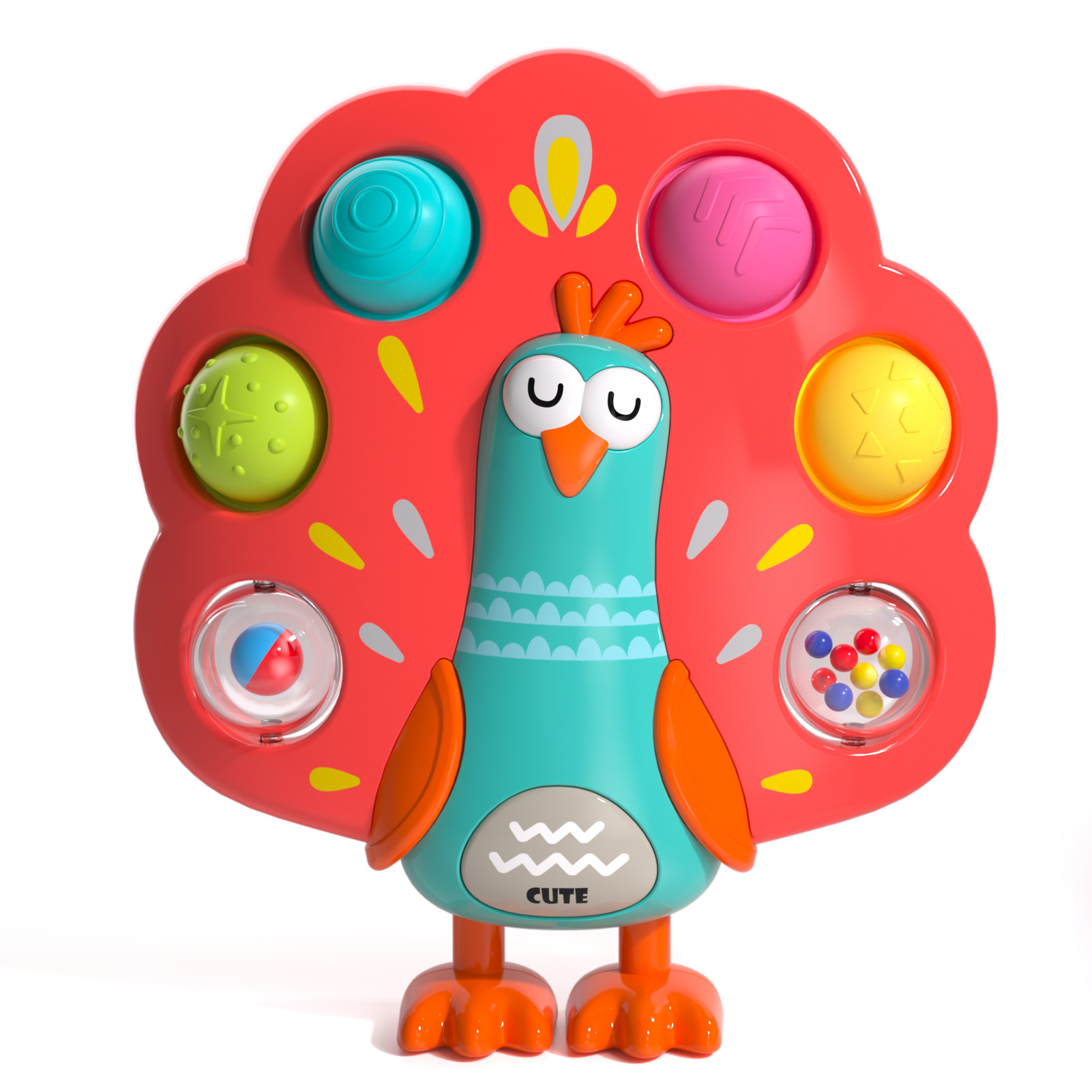 Juguetes para bebés y niños, burbujas de presión de pavo real, bolas de tablero de agarre de mano, juguetes de presión de entrenamiento de dedos de rompecabezas para bebés