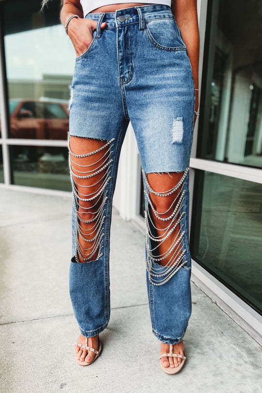 Women's Daily Street Streetwear Solid Color Full Length Ripped Jeans Straight Pants display picture 10