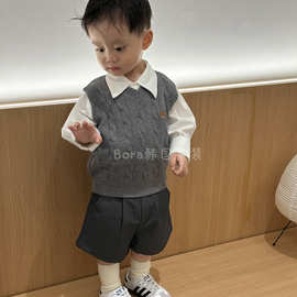 男童春季套装2025新款儿童宽松洋气毛衣宝宝时尚学院风衬衫裤子潮
