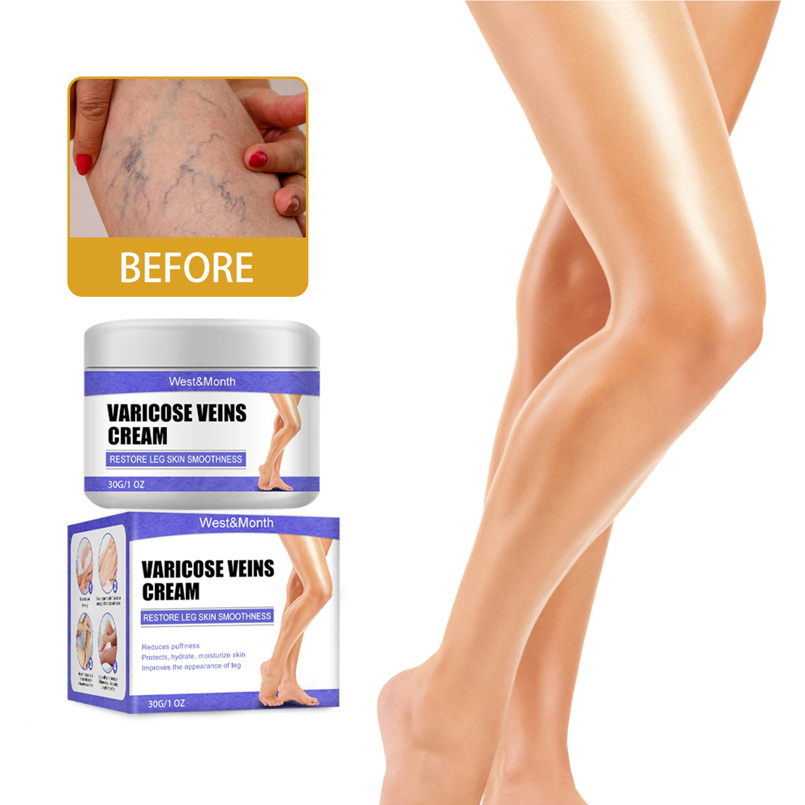 West&Month Leg Care Cream Gentle Care for Leg Discomfort, Daily Moisturizing and Nourishing External Massage Cream