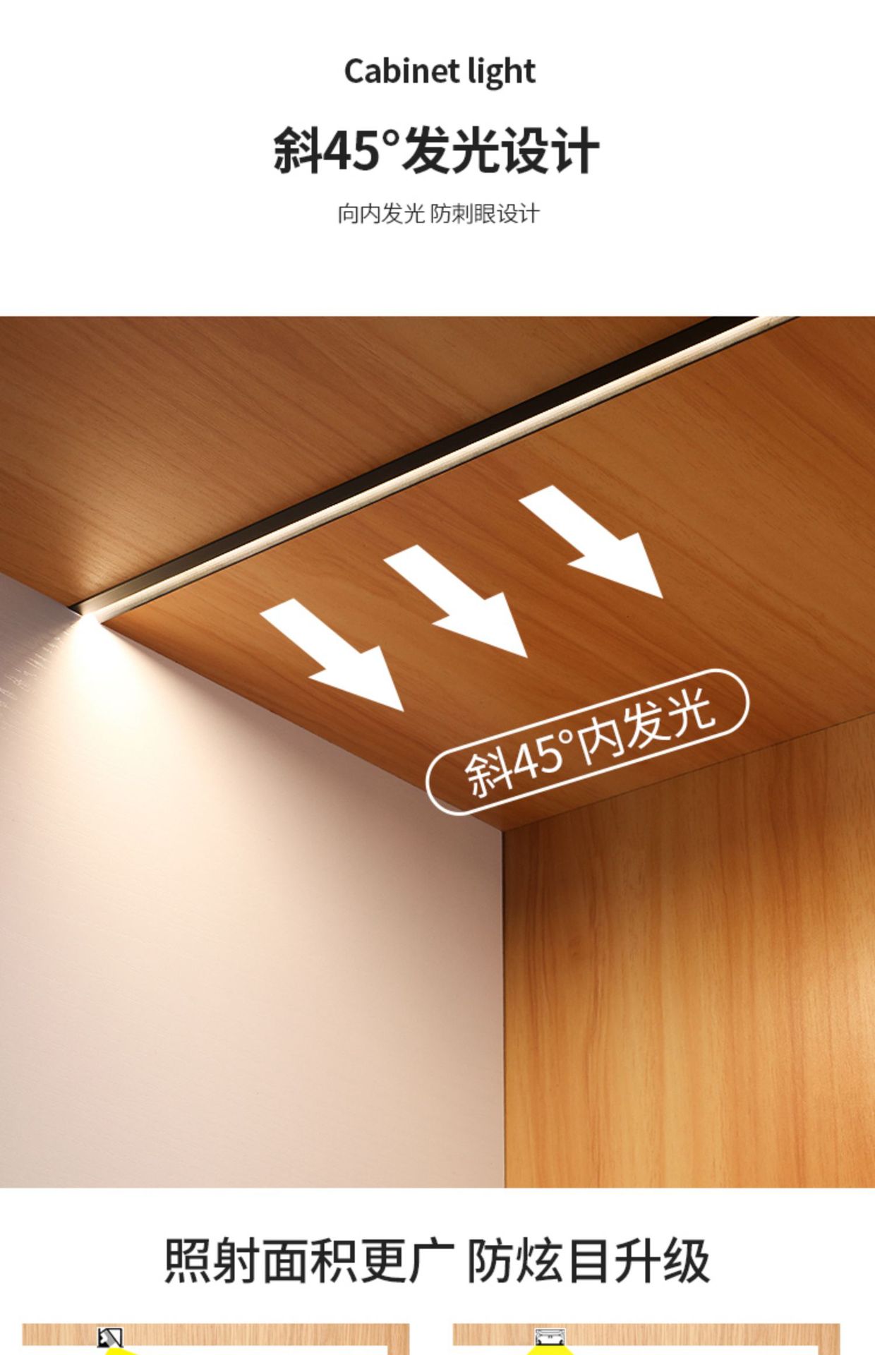 衣柜酒柜灯带嵌入式led灯条45°斜发光暗装层板灯玄关柜子感应灯-阿里巴巴