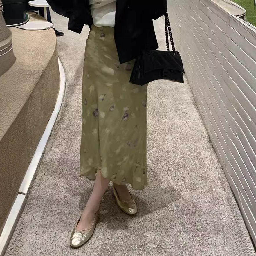 璞然2025夏新款韩国东大门法式油墨画晕染包臀鱼尾裙不规则半身裙