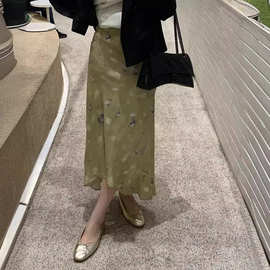 璞然2025夏韩国东大门法式油墨画晕染包臀鱼尾裙不规则半身裙优雅