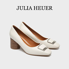 Julia Heuer新款春季 方扣时尚6厘米高跟鞋百搭粗跟浅口单鞋女
