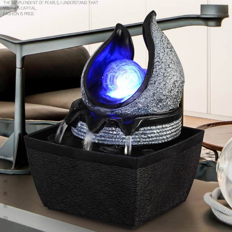 Adornos de agua corriente Agua circulante Fuente de lujo ligera moderna Escritorio de oficina Bola de feng shui pequeña decoración de sala de estar