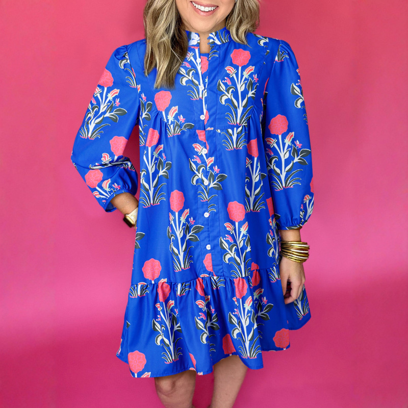 Vintage Print Dress for Women Elegant Three-Quarter Sleeve Short Loose Dress European and American Cross-Border Women's New Fashion Vintage Print Dress for Women Elegant Three-Quarter Sleeve Short Loose Dress European and American Cross-Border Women's New Fashion