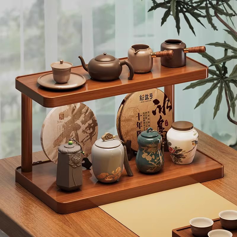 Desktop Tea Cup Storage Rack, Small Display Shelf, Chinese-Style Purple Clay Teapot Ornament Rack, Tea Set Display Stand