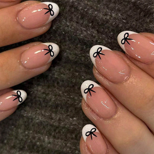 European and American Cross-Border Hot-Selling Wearable Nails Simple French Edge Manicure Black Butterfly Ins Style Patch Manicure Nails
