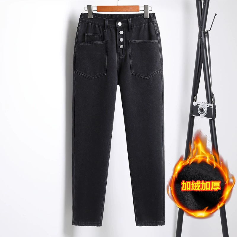 308 350 catty Джинсы на флисовой подкладке теплые брюки шаровары с добавлением удобрений брюки больших размеров