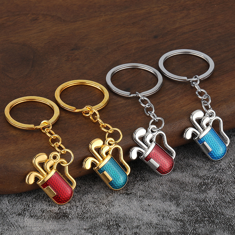 Cross-Border Hot Selling Golf Ball Keychain 2D Stereo Artificial Golf Club Keychain Golf Sports