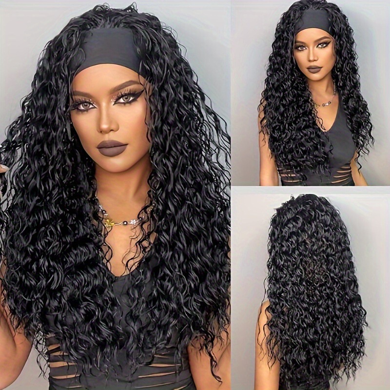 Headband Long Hair Wig for Black Women Headband Artificial Wig Curly Wig Black for Daily Headband Long Hair Wig for Black Women Headband Artificial Wig Curly Wig Black for Daily