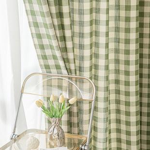 Classic Large Plaid Curtain Modern Simple Living Room Bedroom Heat Insulation Semi-shading Curtain Household Floor Curtain Fabric