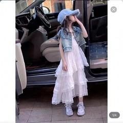 女童套裝吊帶裙夏季新款韓版中大童洋氣女孩牛仔上衣兩件套蛋糕裙