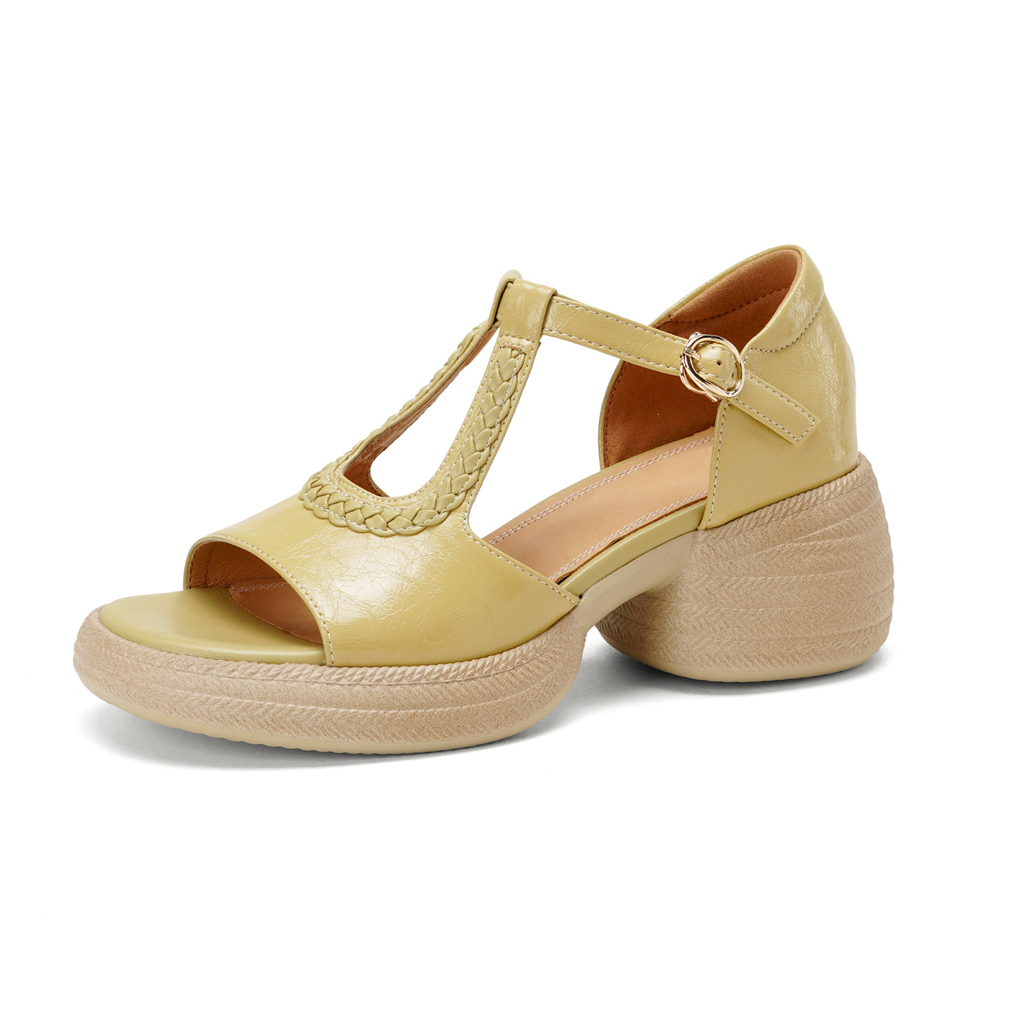 Sandal cao gót nữ mũi cá hở ngón, đế dày da cừu, gót 9 cm — màu trắng ngà chi tiết 16