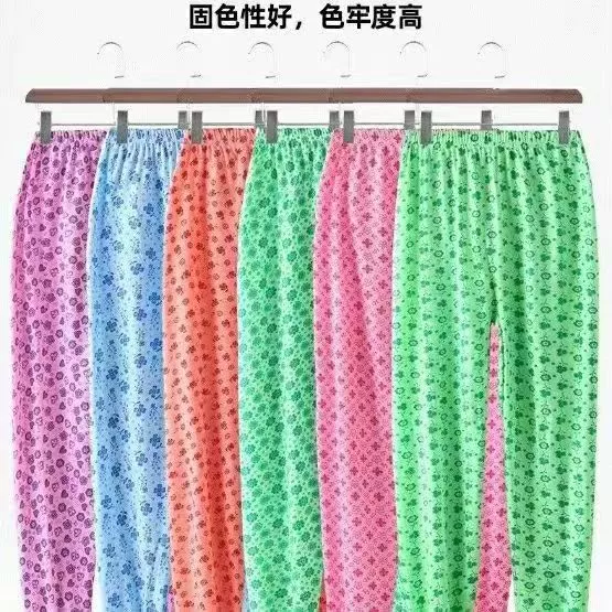 Осенние брюки для женщин среднего и пожилого возраста, хлопчатобумажные шерстяные брюки с высокой талией и принтом, свободные брюки из полиэстера для пожилых людей, женские осенние брюки с цветочным принтом.