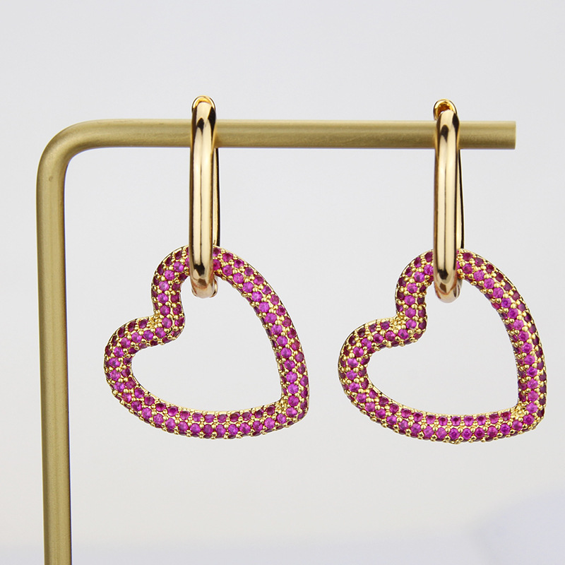 Fashion Color Zirconium Heart-shaped Earrings display picture 9