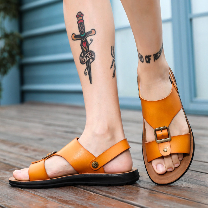 Dép sandal nam quai ngang hở ngón thoáng khí kiểu Hàn Quốc đi biển và dạo phố — Màu trắng, Đen toàn bộ, Đỏ rượu