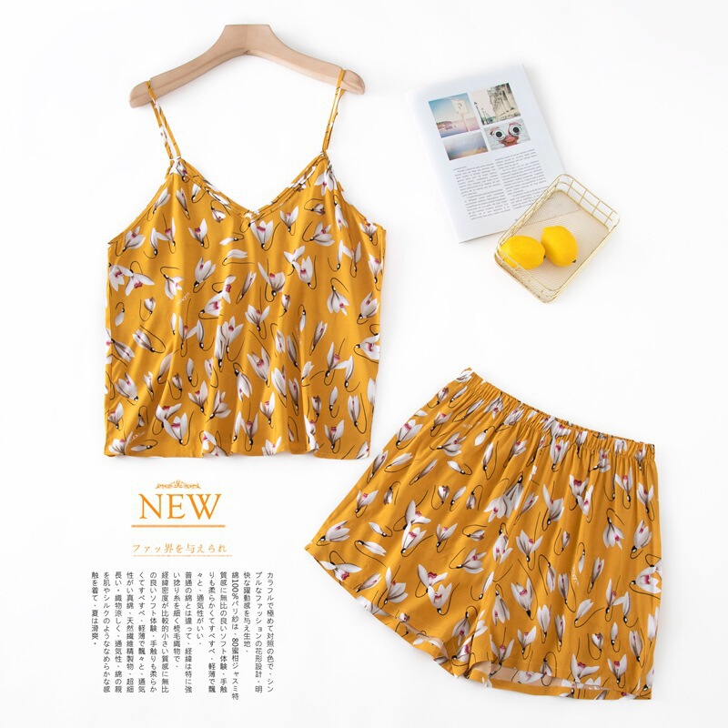 Suspender Set Cotton Silk Pajamas Set Women's Summer Sexy Cool Breathable Large Size Home Clothes