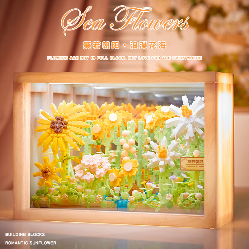 積み木の花がバラのオルゴールを飾っています。|undefined
