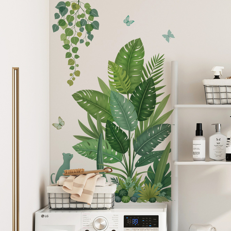 緑の植物の葉の壁取り外し可能な背景ステッカー外国貿易ホット販売リビングルームソファ自己粘着ウォールステッカー 69154|undefined