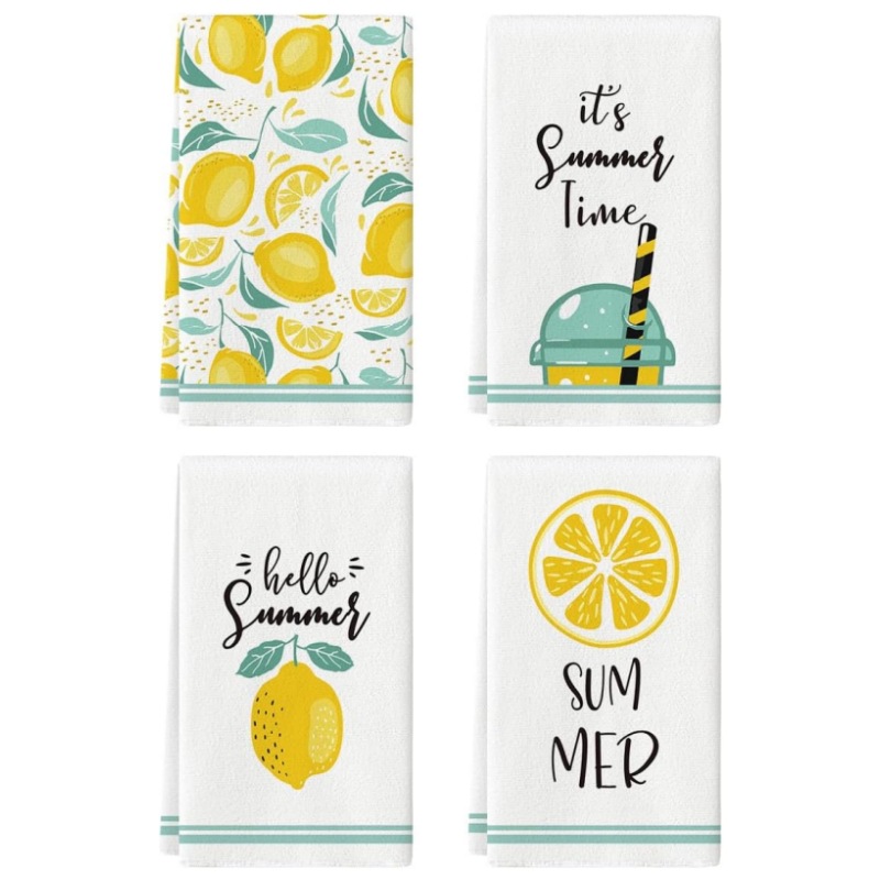 Amazon Best Selling Lemon Home Printed Kitchen Towel Commercial Dishwashing Cloth Food Grade Powerful Decontamination Hand Towel
